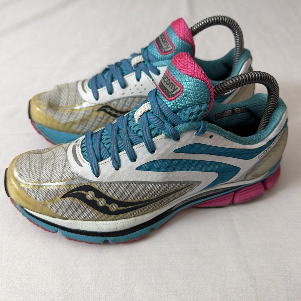 Saucony Cortana 3 Running Shoes White Blue Pink Women's Size 8 Gym‎ Shoes Cute